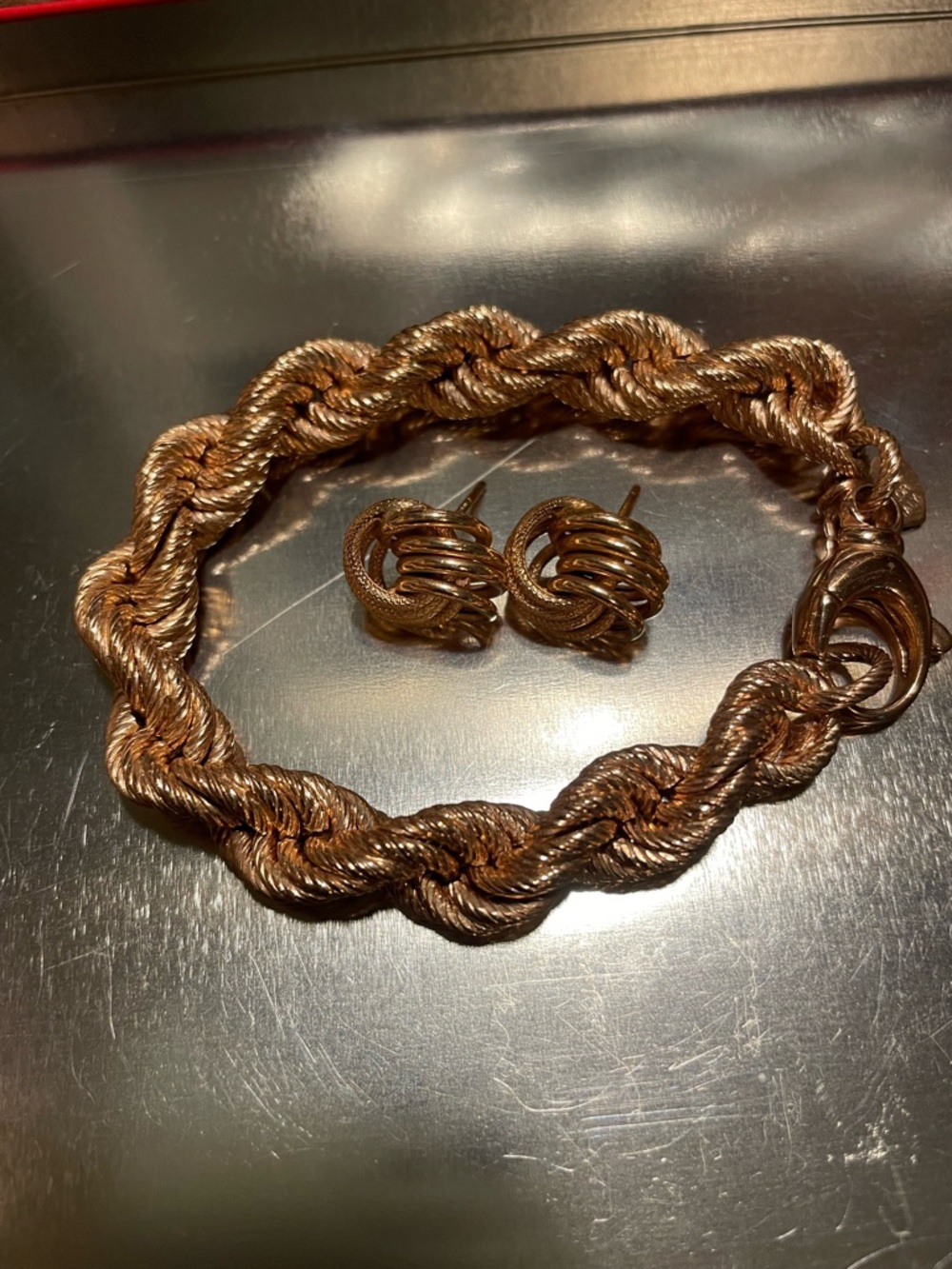 Bracelet and Earrings Set golden rose bronze milor Italy